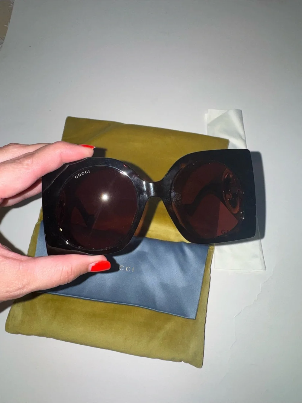 Gucci Blondie Black Tortoise Shell Oversized Square Sunglasses with Brown Lenses